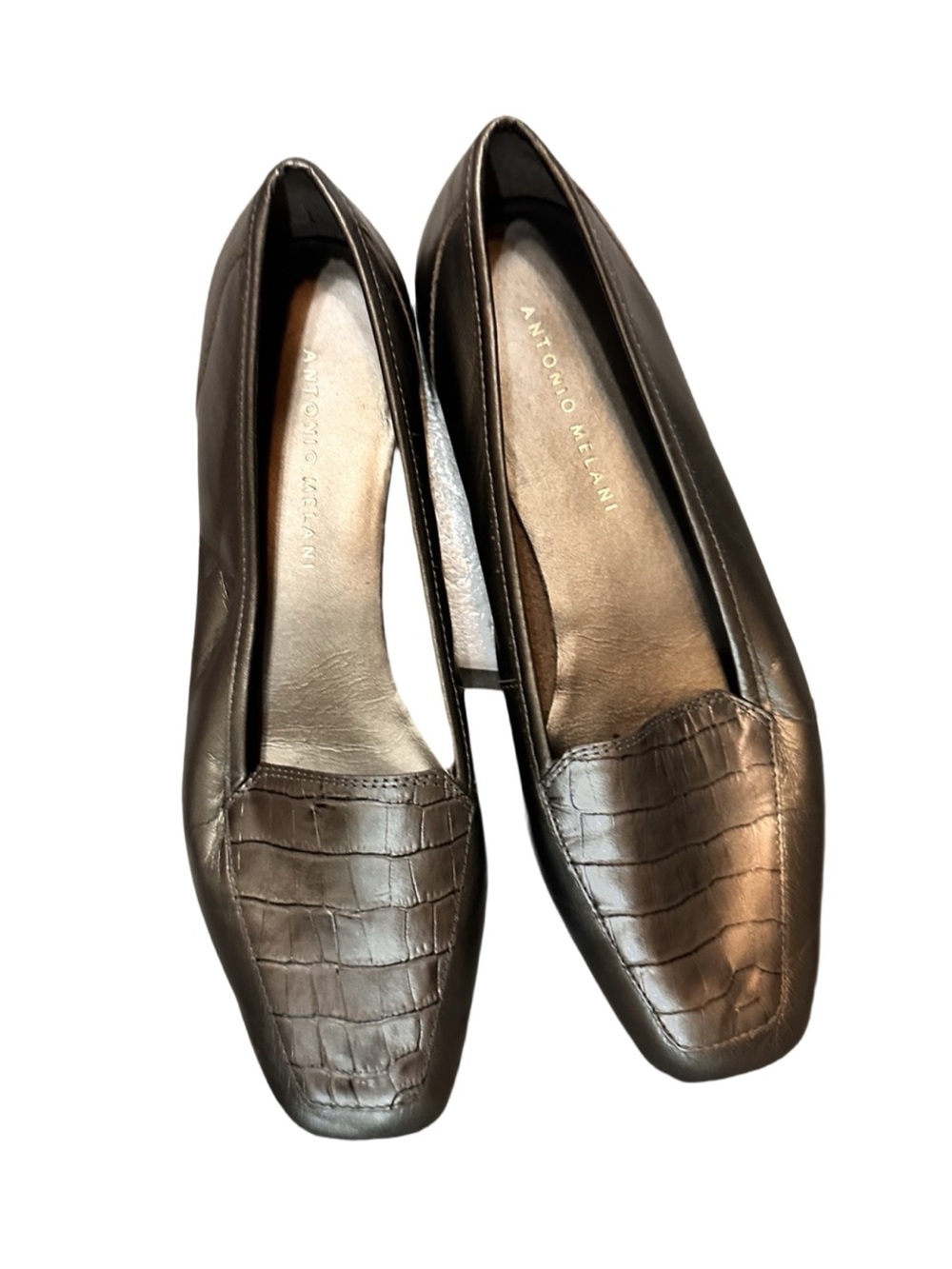 Antonio Melani Women's Brown Pewter Croc-Embossed Leather Flats 7
